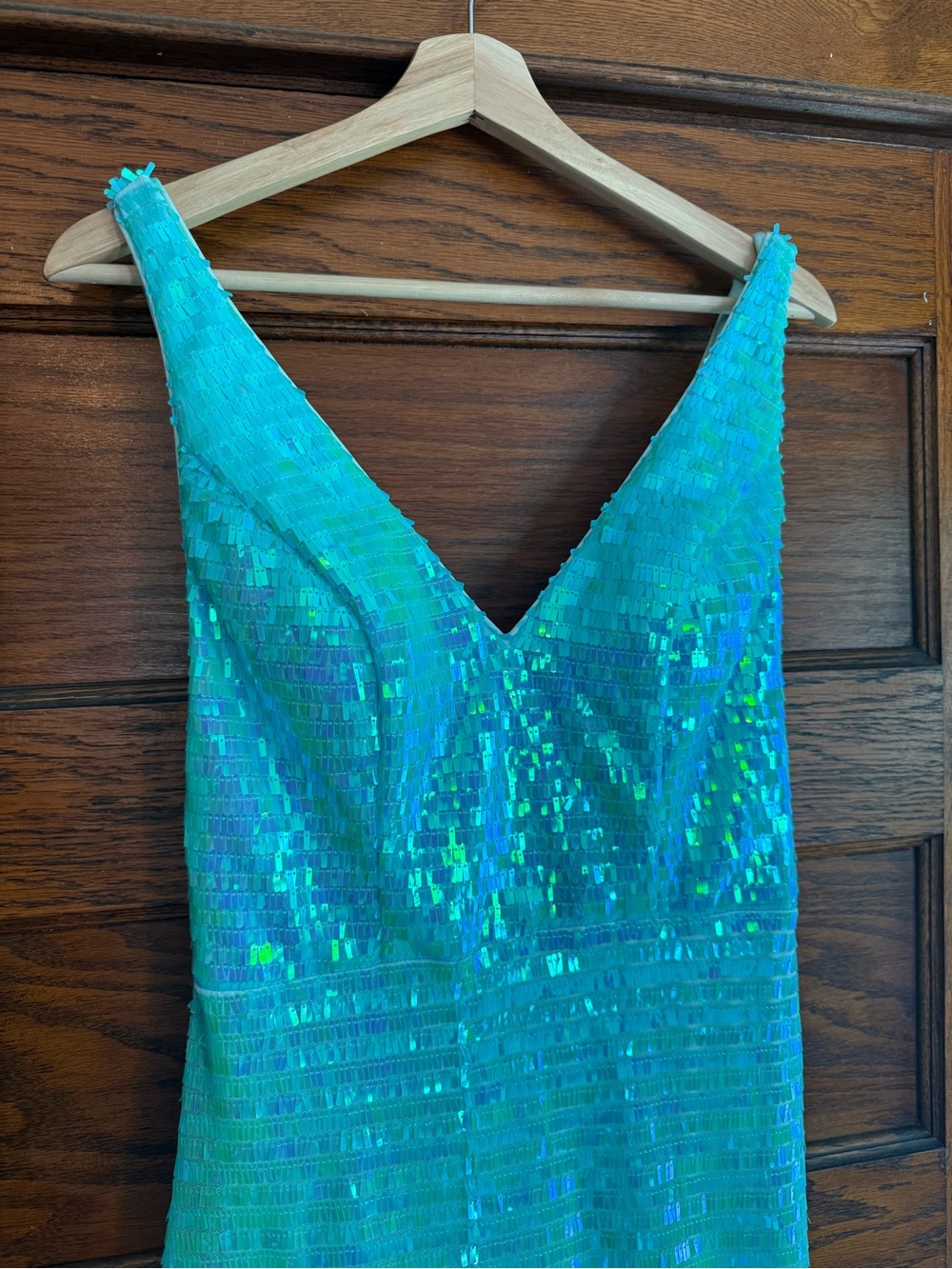 NWT TIFFANY DESIGNS 16065 Micro Fringe Sequin V Neck Mermaid Dress Evening Gown - Picture 7 of 14